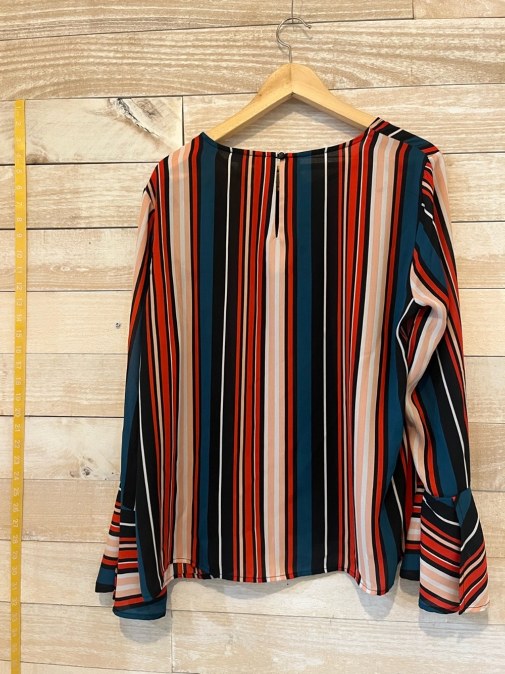 Charming Charlie Multicolor Vertical Stripe Blouse with bell sleeves - Picture 3 of 7